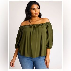 COPY - ELOQUII Olive off the shoulder top
